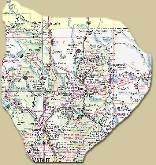 of Taos, New Mexico. Map